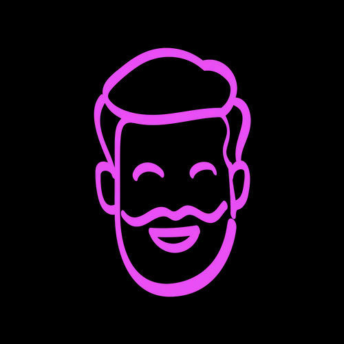 Smiling bearded face icon, representing how Lorals latex panties create a barrier between sensitive skin and facial hair, preventing beard burn.