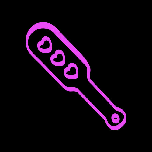 Spanking paddle icon, evoking kinky play and the snap-friendly latex material of Lorals for Pleasure.