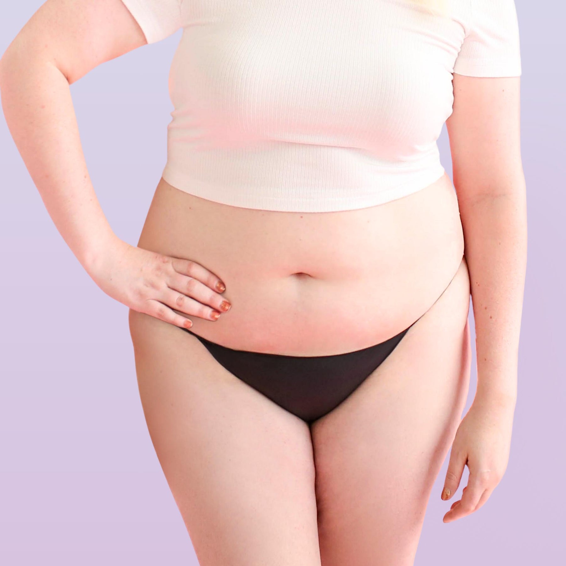 The front side of a woman wearing Lorals for STI Protection Bikini panties |Bikini