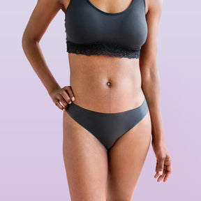 The front side of a woman wearing Lorals for STI Protection Bikini panties |Bikini