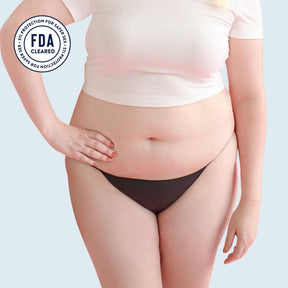 The front side of a woman wearing Lorals for STI Protection Bikini panties |Bikini