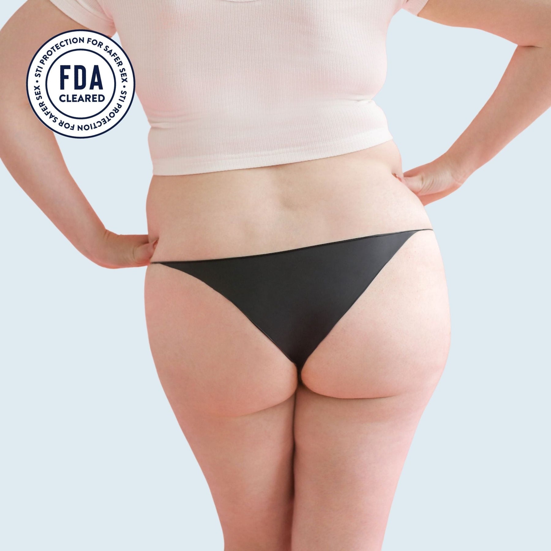 The backside of a woman wearing Lorals for STI Protection Bikini panties |Bikini