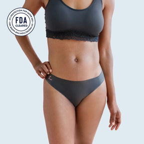 The front side of a woman wearing Lorals for STI Protection Bikini panties |Bikini